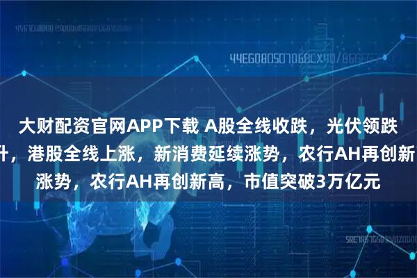 大财配资官网APP下载 A股全线收跌，光伏领跌，医药、银行集体拉升，港股全线上涨，新消费延续涨势，农行AH再创新高，市值突破3万亿元